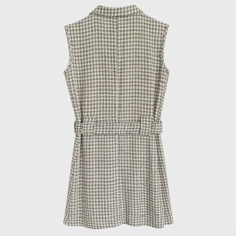 Sz 6. NWT. Vintage Y2K. Adrienne Bui. Tweed Houndstooth Sleeveless Belted Dress - Picture 6 of 8